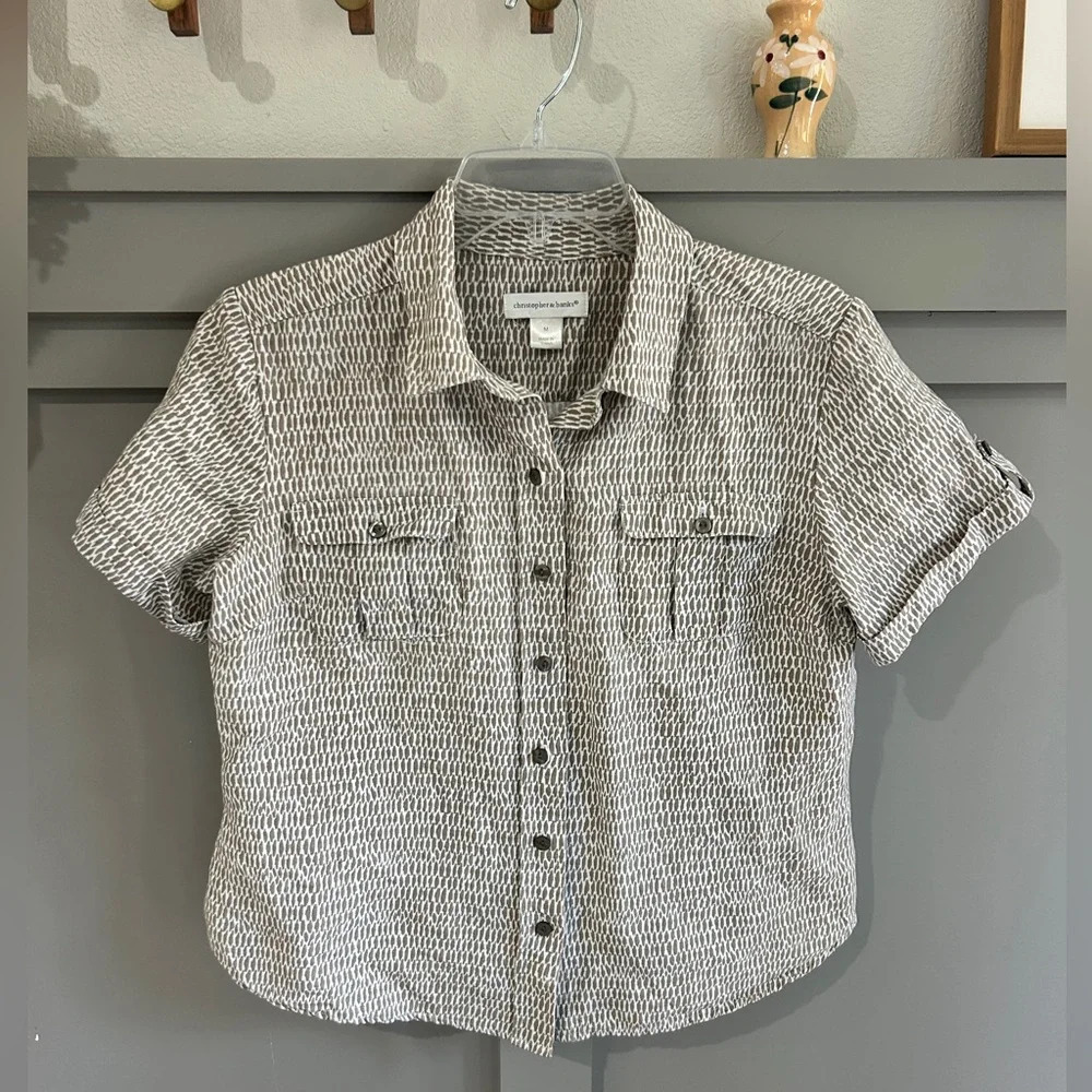 Christopher & Banks Linen Button Up Short Sleeve